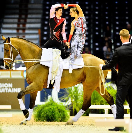 Jasmin Lindner and Lukas Wacha (AUT), current world champions, have worked on their choreography for almost a year and are now ready to defend their FEI World Cup™ Vaulting 2014/15 title. (Daniel Kaiser/FEI)