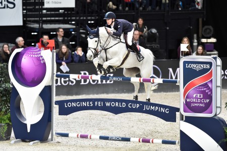 Second in the Longines FEI Jumping World Cup™ Zurich 2015 was Bertram Allen for Ireland riding "Molly Malone" Pic Karl-Heinz Frieler