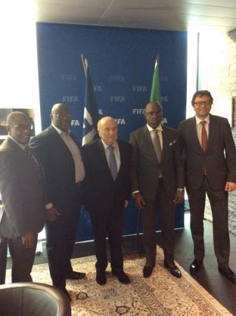 Musa Amadu, Seyi Akinwunmi, Sepp Blatter, Amaju Pinnick and Jerome Valcke at FIFA ha in Zurich 