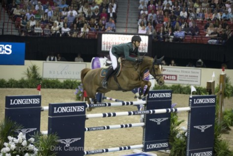 Olympic champion, Switzerland’s Steve Guerdat, won the thrilling second round of the Longines FEI World Cup™ Jumping 2015 Final with Albfuehren’s Paille at the Thomas & Mack arena in Las Vegas, USA tonight. (FEI/Dirk Caremans)