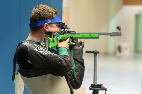 Gold medalist Andre LINK of Germany competes in the 50m Rifle 3 Positions Men Finals at the Olympic Shooting Range Munich/Hochbrueck during Day 5 of the ISSF World Cup Rifle/Pistol on June 1, 2015 in Munich, Germany. (Photo by ISSF Photographers)