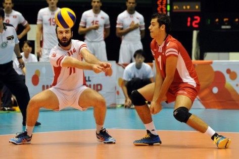 Tunisia'a outside hitter Ismail Moalla in action