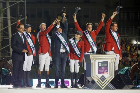 Team Belgium topped the podium at the Furusiyya FEI Nations Cup™ Jumping Final in Barcelona (ESP) last season. The excitement begins all over again this week with the first two qualifiers of the 2016 Furusiyya series taking place at Al Ain (UAE) and Ocala (USA). (FEI/Dirk Caremans)